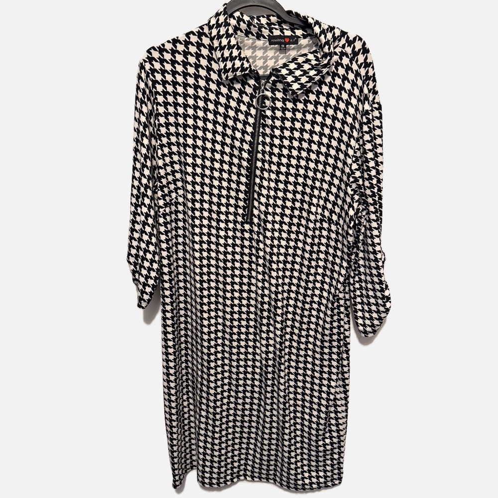 Houndstooth zip up retro dress